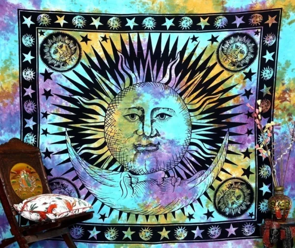 Psychedelic Celestial Indian Sun Hippie Hippy Tapestry